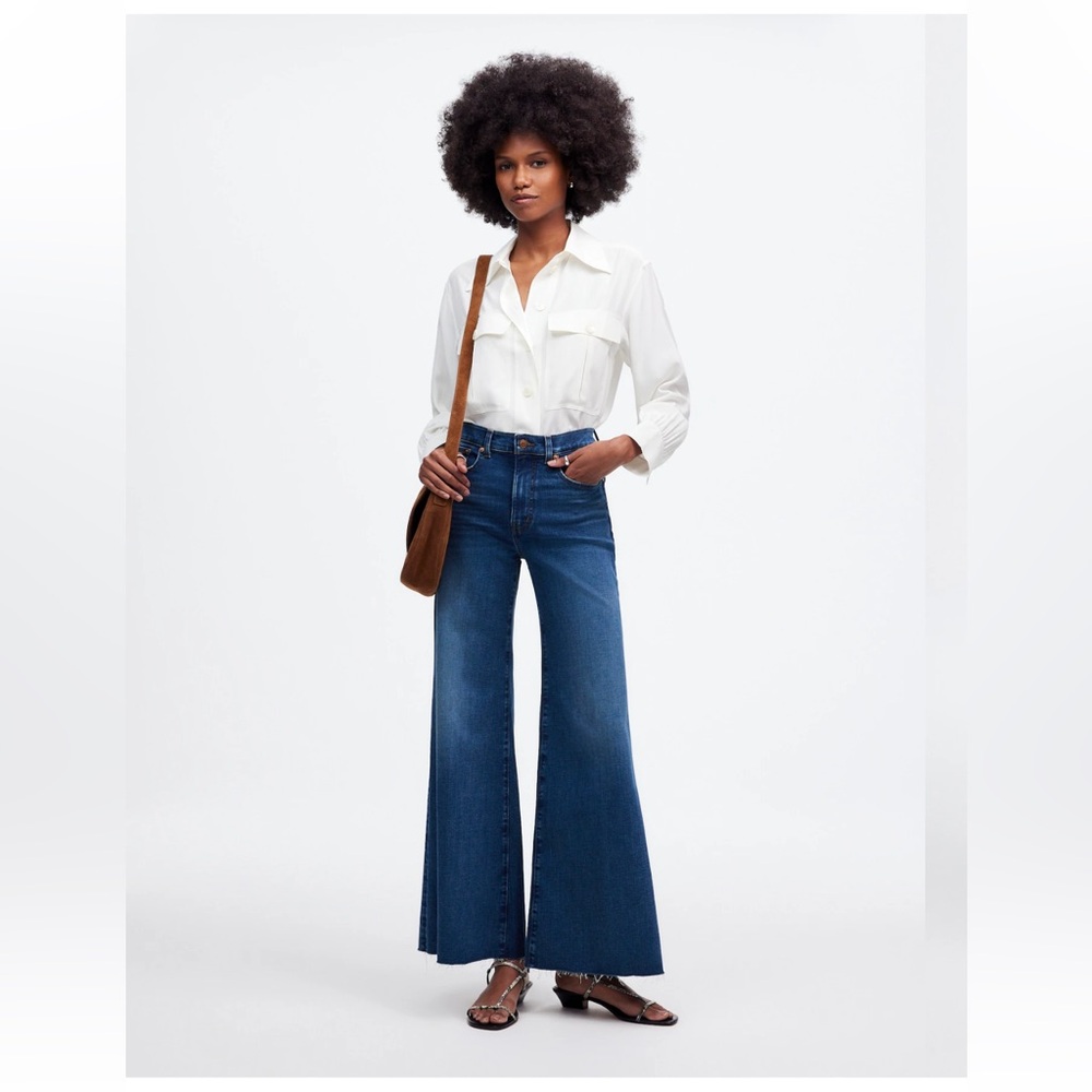 Madewell High Waisted Denim Flared Wide-Leg Crop Jeans Pelion Wash Blue 28